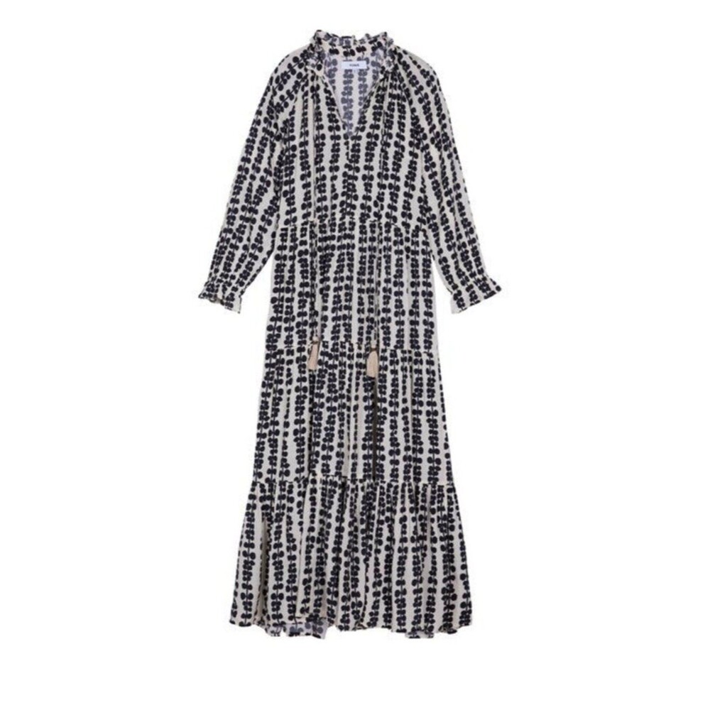 Roma Sienna Women’s Black Printed Maxi Dress in Black Leaves Size S